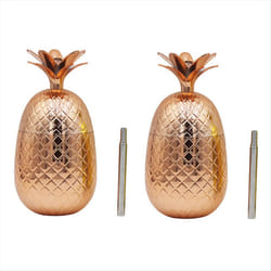 2Pc Pineapples Drink Cups, 450Ml Copper Pineapples Tumbler with Straw