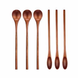 6 Pcs Wooden Coffee Spoon Long Handle Wooden for Kitchen Mixing