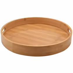 Round Serving Bamboo Wooden Tray Handle Storage Tray #3