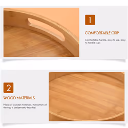 Round Serving Bamboo Wooden Tray Handle Storage Tray #3