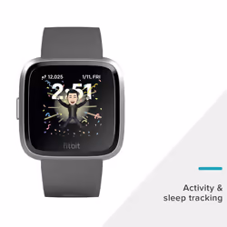 Fitbit Versa Lite 40mm silver dial, black silicone strap, smartwatch