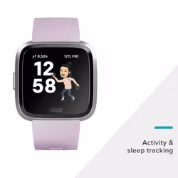 Fitbit Versa Lite 40mm silver dial, purple silicone strap, smartwatch