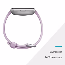 Fitbit Versa Lite 40mm silver dial, purple silicone strap, smartwatch