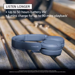 Sony WH-CH520 Blue Head mounted Bluetooth Earphones for iPhone and Android