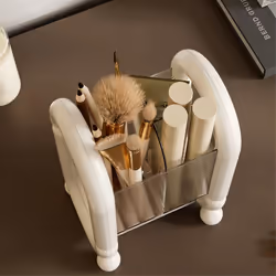 Acrylic Makeup Brush Holder, Transparent Cosmetic Storage Box,White