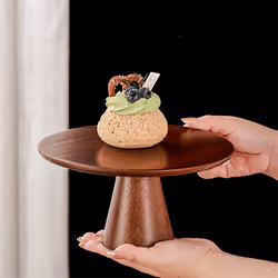 Elegant Wood Cake Stand - High Footed Dessert Display Plate