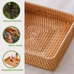 Rattan Serving Tray,Square Woven Tray Wicker Storage Basket