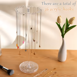 Acrylic Necklace Organizer Rotating Necklace Holder Hanger with Hooks