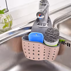 Household Storage Basket Kitchen Sink Shelf Adjustable Pink