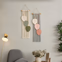 Hand Woven Cotton Rope Leaf Tapestry Bohemian Home Wall Decor Gray