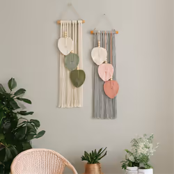 Hand Woven Cotton Rope Leaf Tapestry Bohemian Home Wall Decor Gray