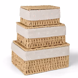 Storage Basket, Pack of 3 Storage Basket with Lid, Woven Basket