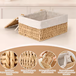 Storage Basket, Pack of 3 Storage Basket with Lid, Woven Basket