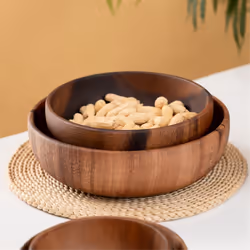 Wooden Salad Bowl Round Dessert Displays Serving Trays Soup Bowl A