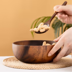Wooden Salad Bowl Round Dessert Displays Serving Trays Soup Bowl E