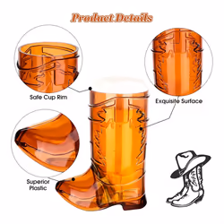 36 Pieces 1 OZ Clear Cowboy Glasses Mini Cowboy Brown