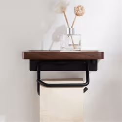 Double Paper Holder with Shelf Wood Wall Mounted WC Holders Concave