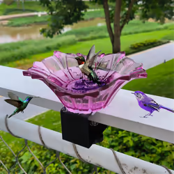Balcony Bird Bath Railing Bird Feeder Birdbath Bowl rose Red