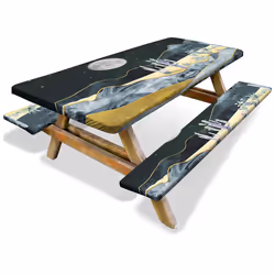 Oil painting picnic table cover with bench cover 3-piece set