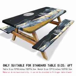 Oil painting picnic table cover with bench cover 3-piece set