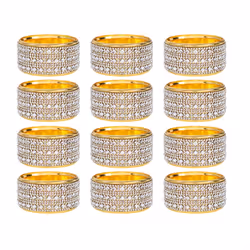 Gold Napkin Rings Set of 12, Diamond Napkin Holder