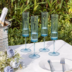6 OZ Square Champagne Glasses Stemmed Coupes Blue