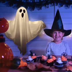 LED Glowing Ghost Indoor and Outdoor Decoration Hanging Lights Orange