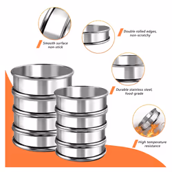 8PCS English Muffin Rings Double Rolled Round Pastry Ring Molds