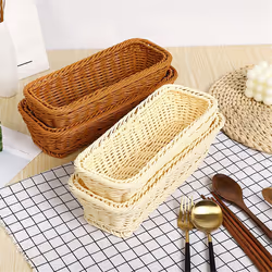 Plastic Rattan Woven Basket Spoon Fork Knife Chopsticks Storage B