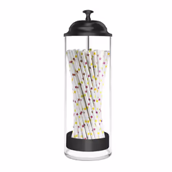 Straw Holder for Standard Size Drinking Straws, Plastic with Lid
