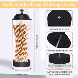 Straw Holder for Standard Size Drinking Straws, Plastic with Lid
