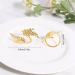 10pcs Gold Napkin Rings, Leaf Napkin Rings, Metal Napkin Holders