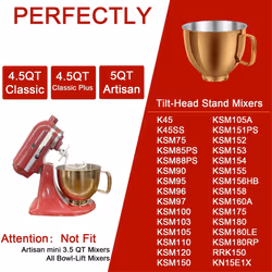 5 QT Stainless Steel Mixer Bowl for Copper Gold