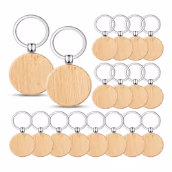 60Pcs Blank Round Wooden Key Chain Diy Wood Keychains Key Tags
