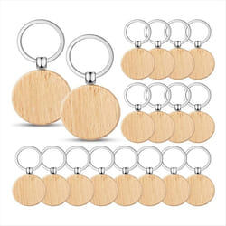 60Pcs Blank Round Wooden Key Chain Diy Wood Keychains Key Tags