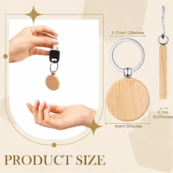 60Pcs Blank Round Wooden Key Chain Diy Wood Keychains Key Tags