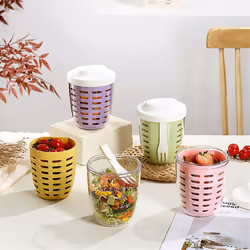 Salad cup, picnic fruit cup, double-layer drain cup,