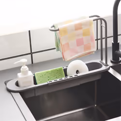 Telescopic Rack, Drain Rack, Kitchen Storage Basket Accessories Gray
