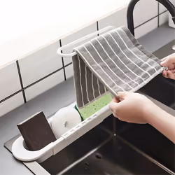 Telescopic Rack, Drain Rack, Kitchen Storage Basket Accessories White