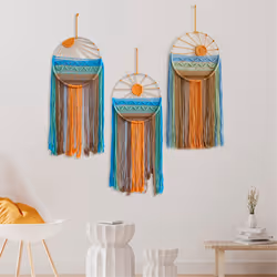 Sunrise and Sunset Wall Hanging Cotton Rope Handmade Woven Tapestry B