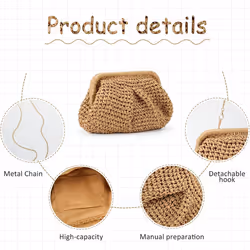 Straw Purse for Women Cloud Dumpling Pouch Summer Beach Woven Bag