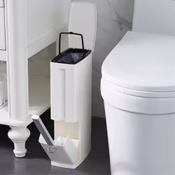Bathroom Trash Can, Toilet Brush Set, Small Trash Can With Lid White