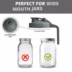 2 Pack Wide Mouth Flip Cap Mason Jar Lids,Leak-Proof Seal Cover,Gray