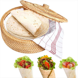Round Rattan Boxes with Lid Hand-Woven Multi-Purpose Wicker Tray