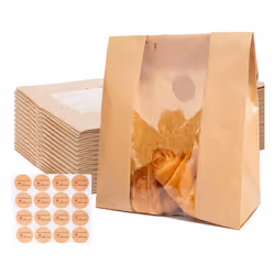 100 Packs Paper Bread Storage Bags with Clear Window Bread Bags