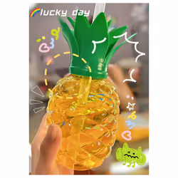 Plastic pineapple cup, cup with straw, luau birthday decoration