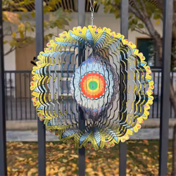 3D colorful iron wind chime, mandala pattern 3D rotating, B