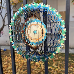 3D colorful iron wind chime, mandala pattern 3D rotating, B