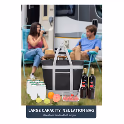 Insulated Cooler Bag, Reusable 40L Soft Cooler Bags Grey
