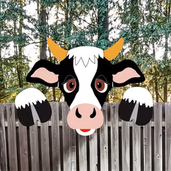 3D Cow Fence Peeker Decor Cute Farm Animal Yard Decoration